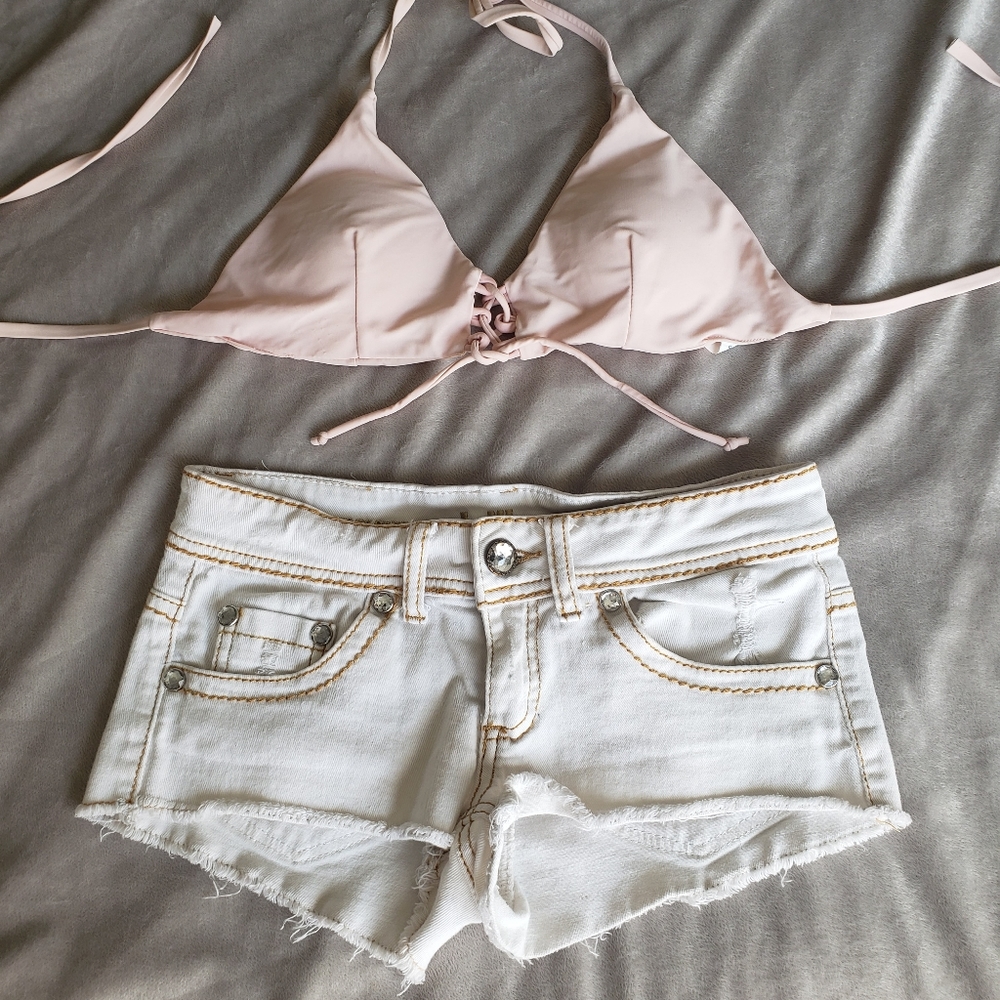 White jean shorts